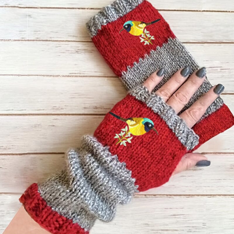 Patchwork Embroidered Warm Gloves