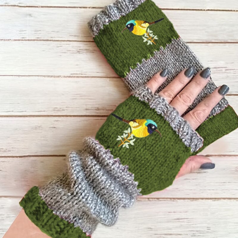 Patchwork Embroidered Warm Gloves