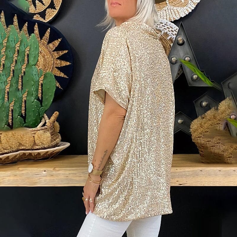 Loose-fitting V-neck T-shirt with Sequins