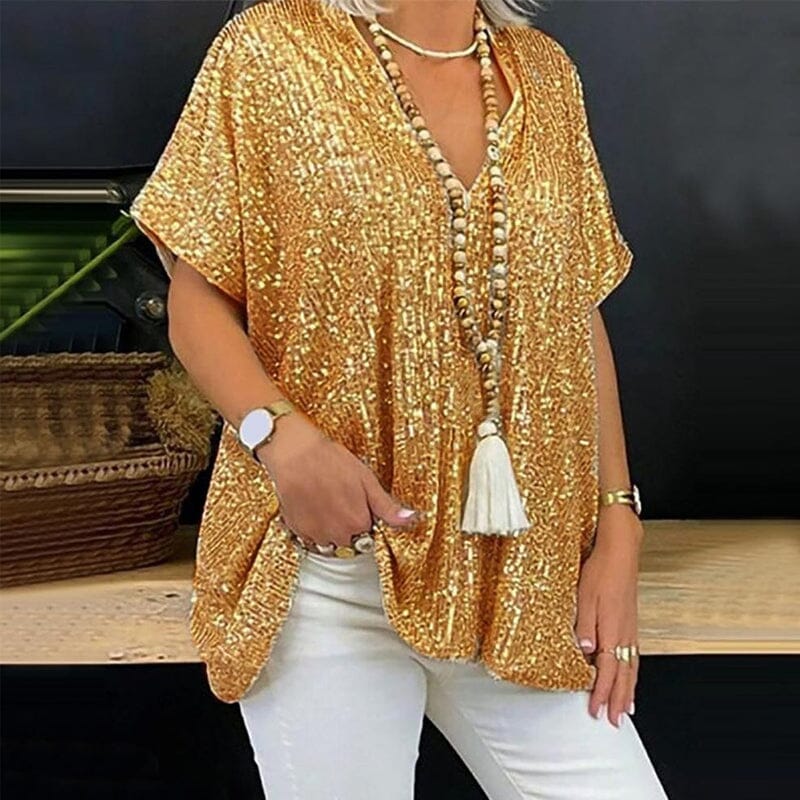 Loose-fitting V-neck T-shirt with Sequins