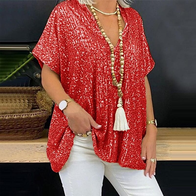 Loose-fitting V-neck T-shirt with Sequins