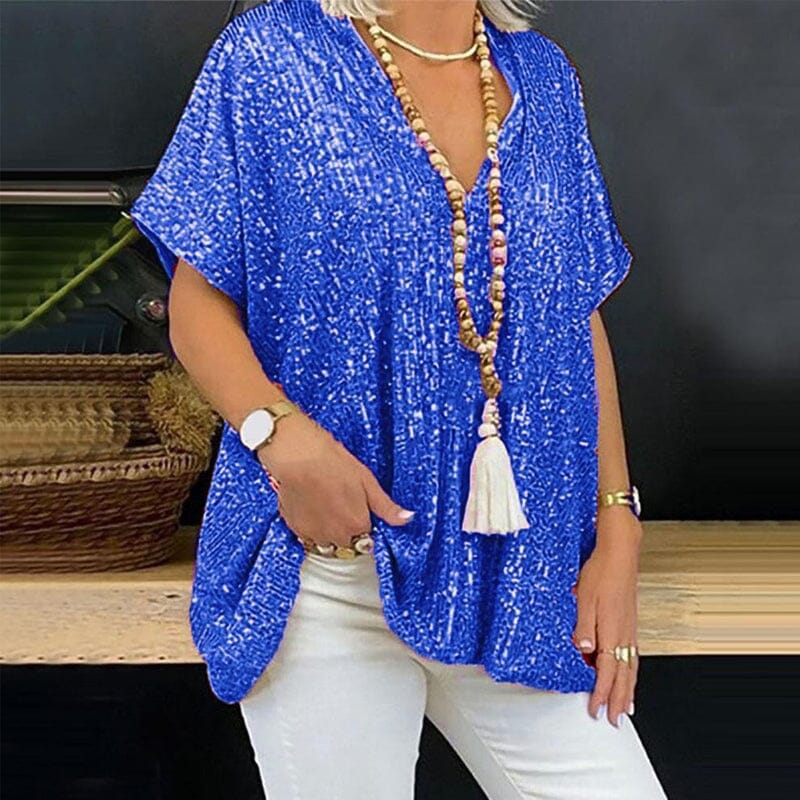 Loose-fitting V-neck T-shirt with Sequins
