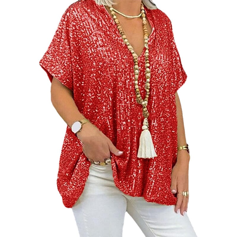 Loose-fitting V-neck T-shirt with Sequins