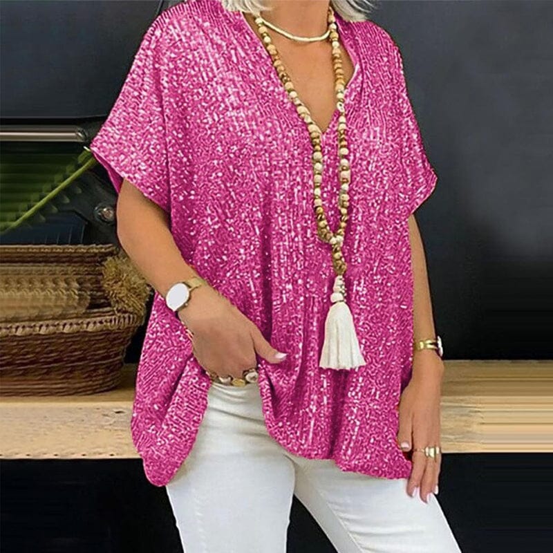 Loose-fitting V-neck T-shirt with Sequins