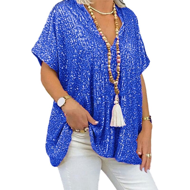 Loose-fitting V-neck T-shirt with Sequins