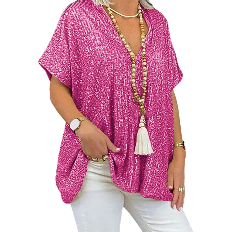 Loose-fitting V-neck T-shirt with Sequins