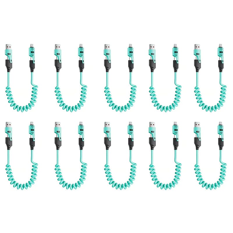 Spring retractable 4 in 1 65w fast charging data cable