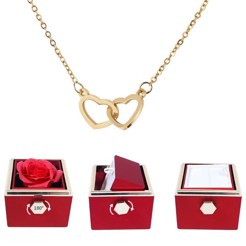 Eternally Preserved Rotating Rose Box - With Mirrored Heart Necklace