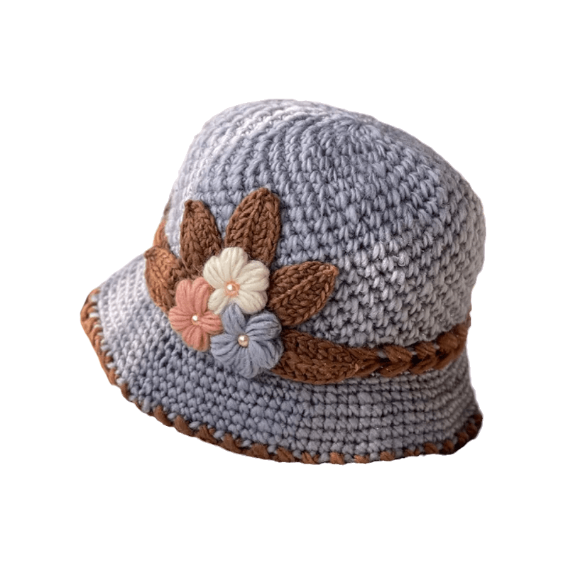 French Thicken Women's Flowers Knitted Woolen Hat
