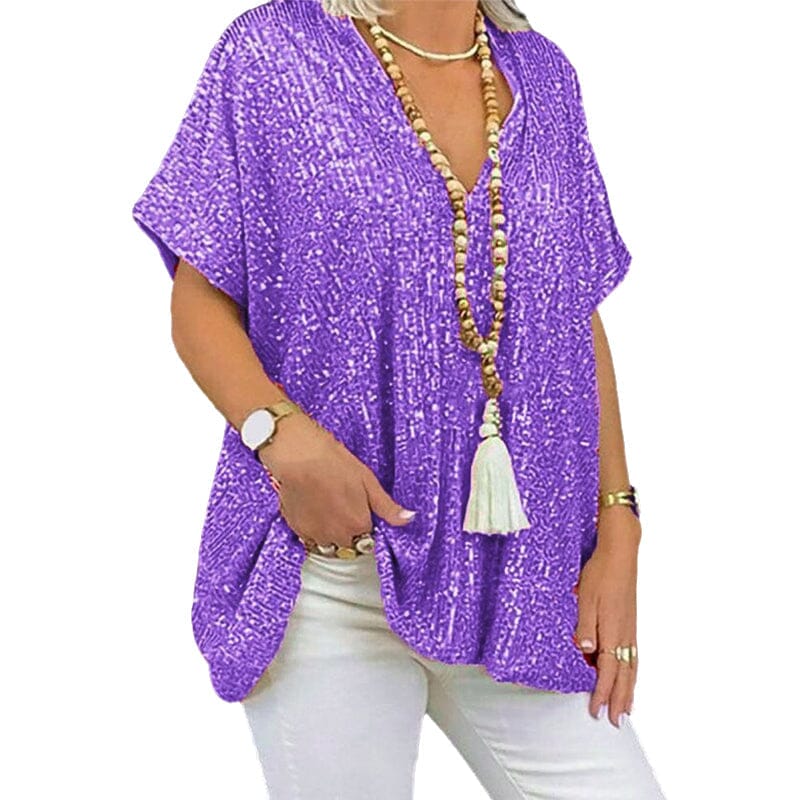 Loose-fitting V-neck T-shirt with Sequins