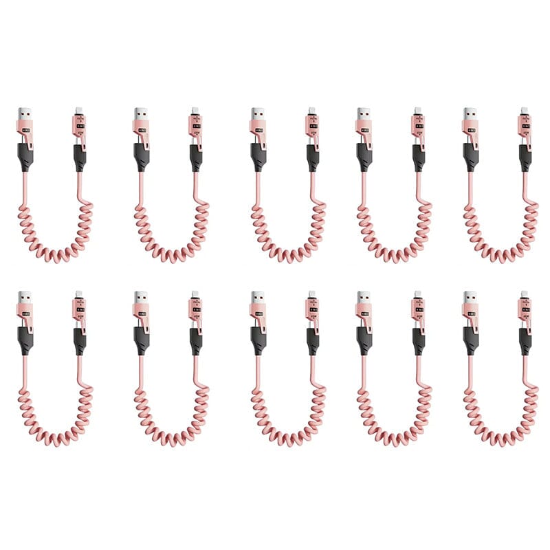 Spring retractable 4 in 1 65w fast charging data cable