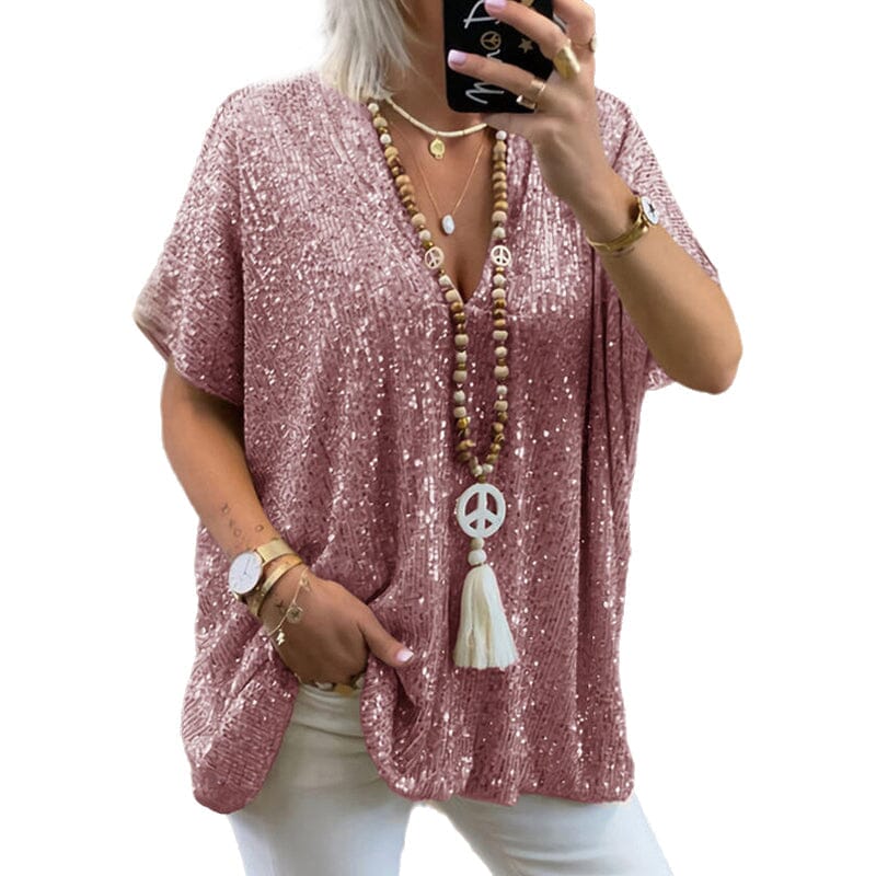 Loose-fitting V-neck T-shirt with Sequins