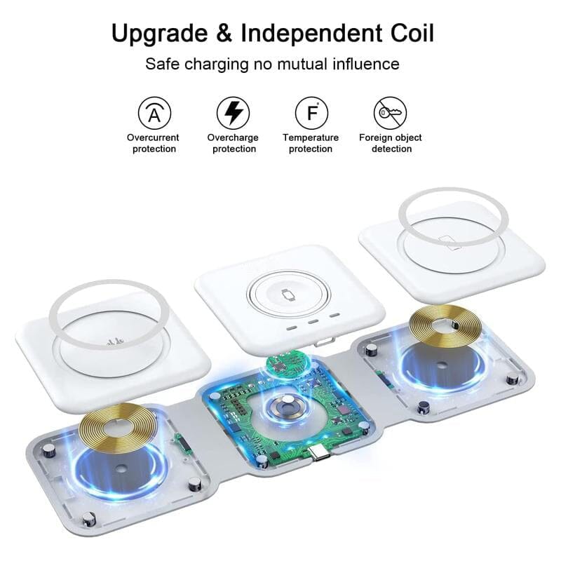 Foldable 3-in-1 Wireless Charger with Magnetic Attraction
