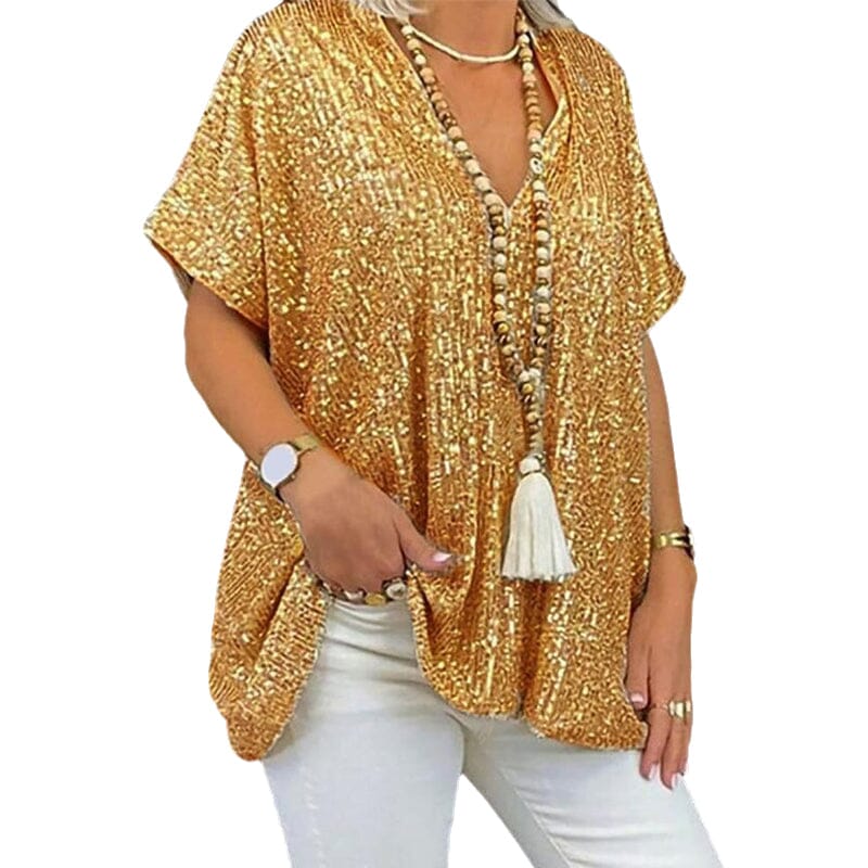 Loose-fitting V-neck T-shirt with Sequins