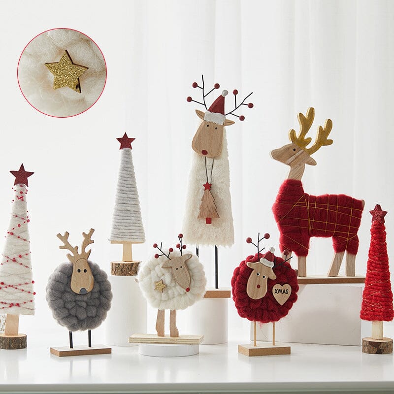 Christmas Wood Felt Reindeer Elk Tree Decorations