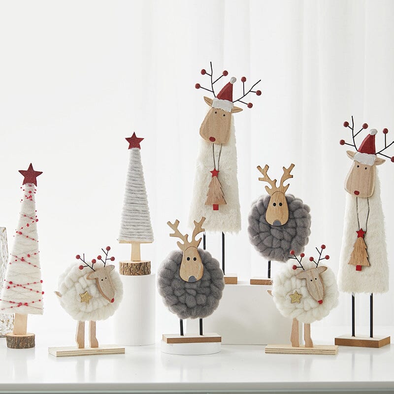 Christmas Wood Felt Reindeer Elk Tree Decorations