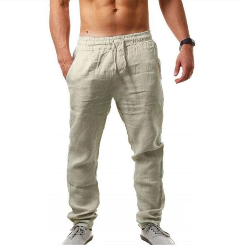 Cotton linen breathable solid color pants