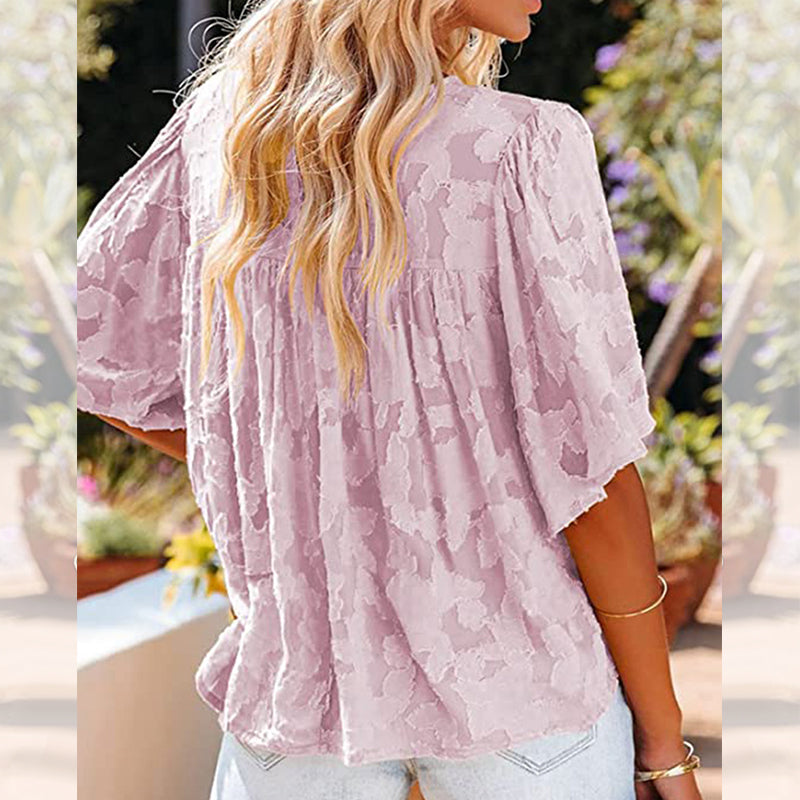Flared Sleeve Cutout Chiffon Shirt