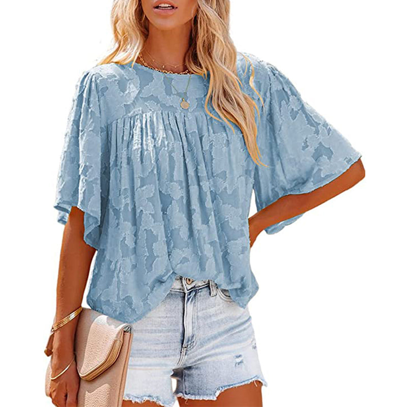 Flared Sleeve Cutout Chiffon Shirt