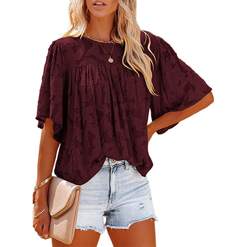 Flared Sleeve Cutout Chiffon Shirt