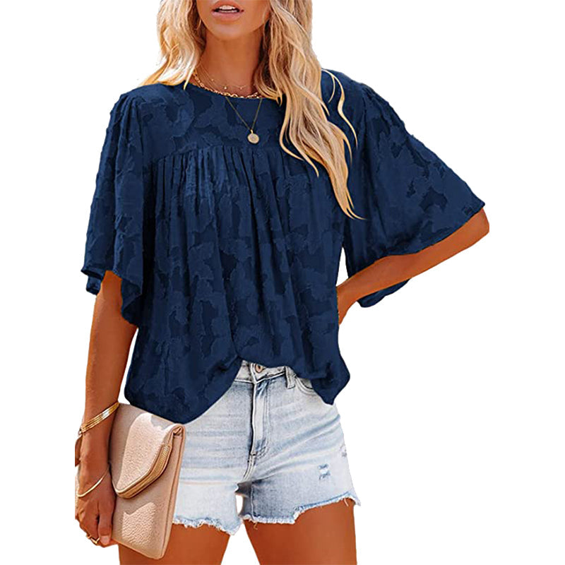 Flared Sleeve Cutout Chiffon Shirt
