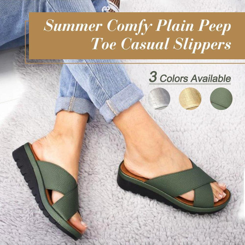 Summer Comfy Plain Peep Toe Casual Slippers