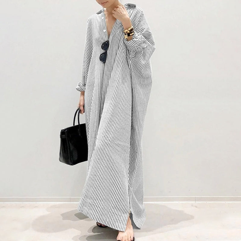 Puff sleeve stripe printed maxi dress