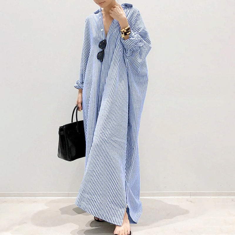 Puff sleeve stripe printed maxi dress