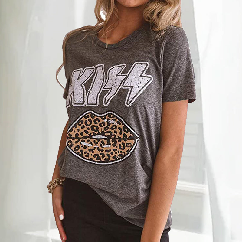 Kiss Print Leopard Lips T-shirt