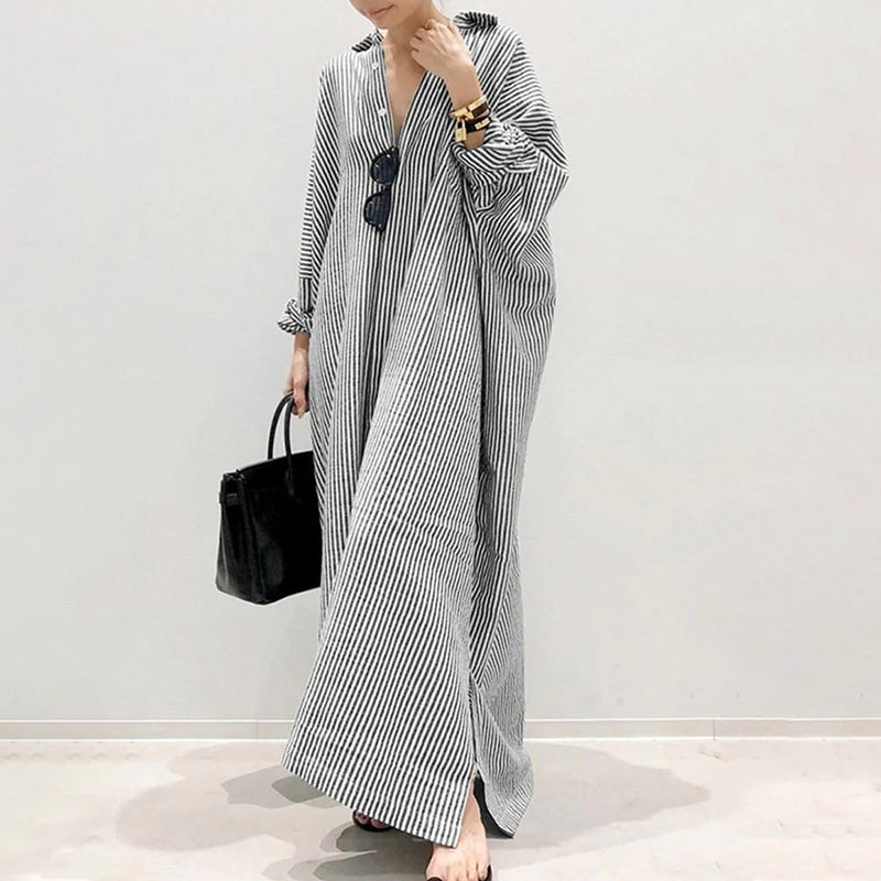 Puff sleeve stripe printed maxi dress