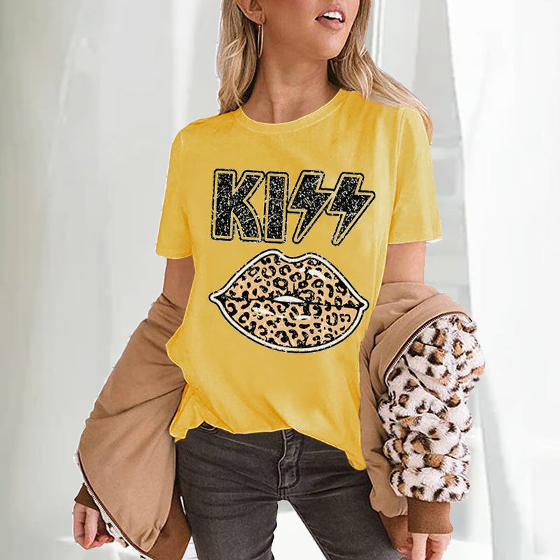 Kiss Print Leopard Lips T-shirt