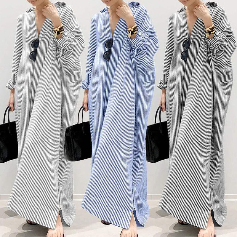 Puff sleeve stripe printed maxi dress