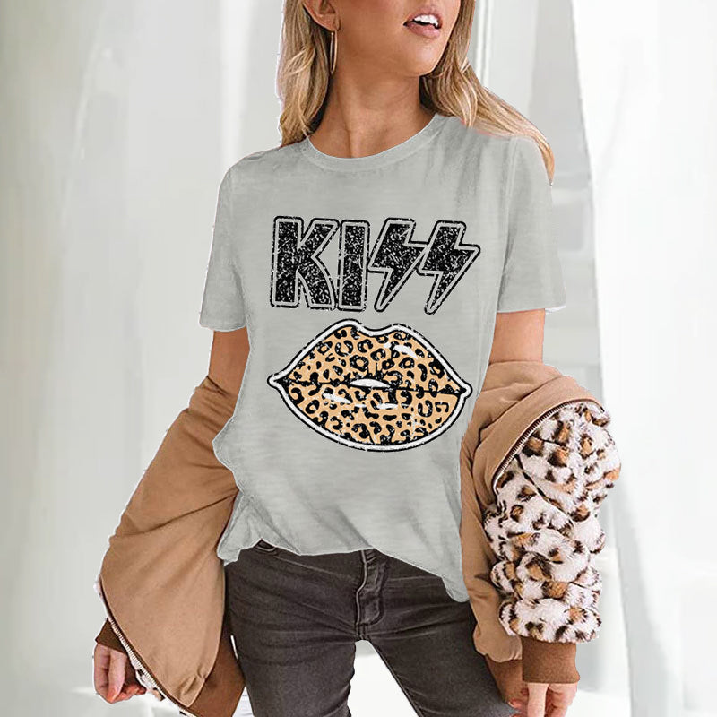 Kiss Print Leopard Lips T-shirt