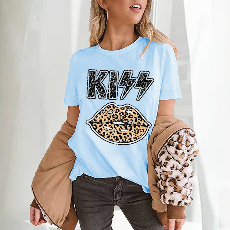 Kiss Print Leopard Lips T-shirt