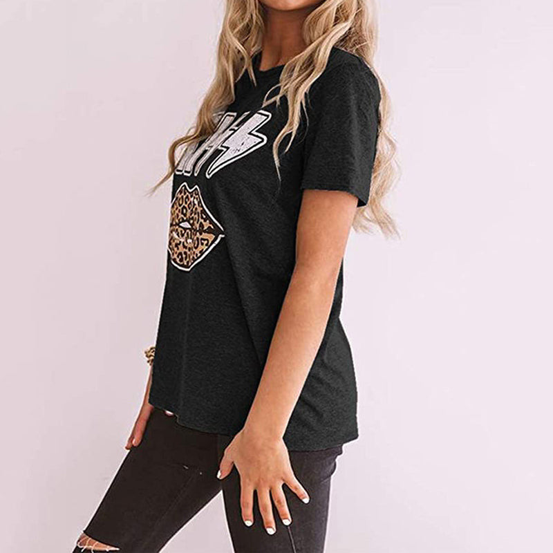 Kiss Print Leopard Lips T-shirt
