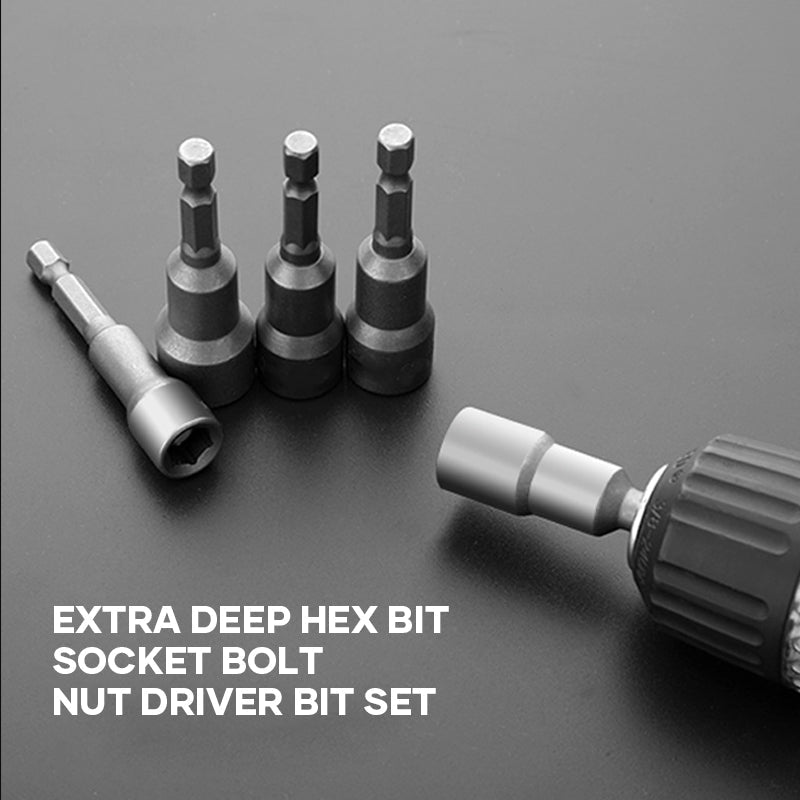 Extra Deep Hex Bit Socket Bolt Nut Driver Bit Set