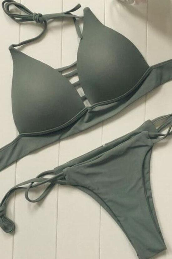 Strappy Halter Brazilian Bikini Swimsuit - Two Piece Set.bi