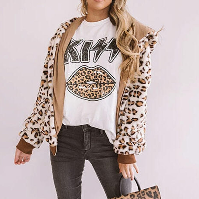 Kiss Print Leopard Lips T-shirt