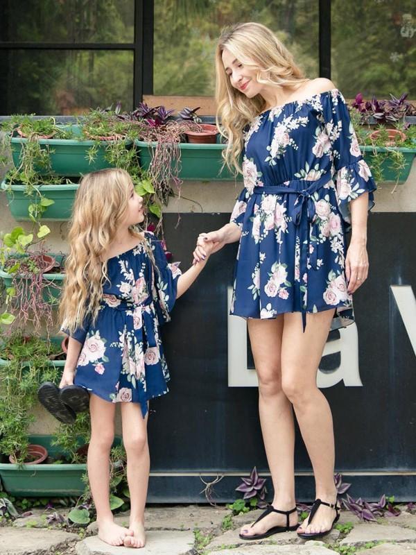 Floral Off Shoulder Mommy And Me Matching Dresses