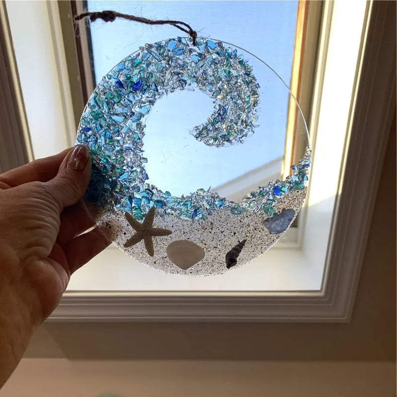 Sea Glass Suncatcher - Ocean Crashing Wave Beach Ornament