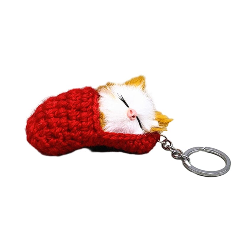 Cute Sleeping Kitten Keychain