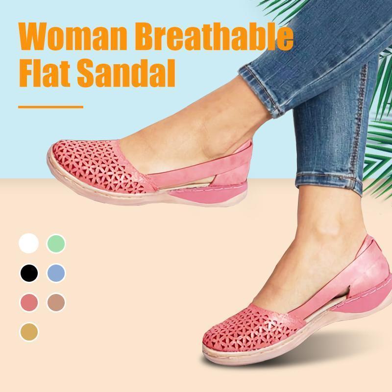 Woman Round-toe Hollow-out Breathable Flat Sandal