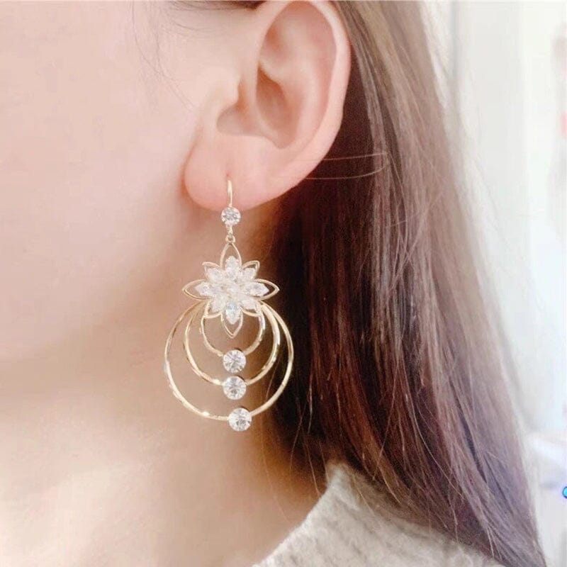 Crystal Lotus Three Hoop Earrings