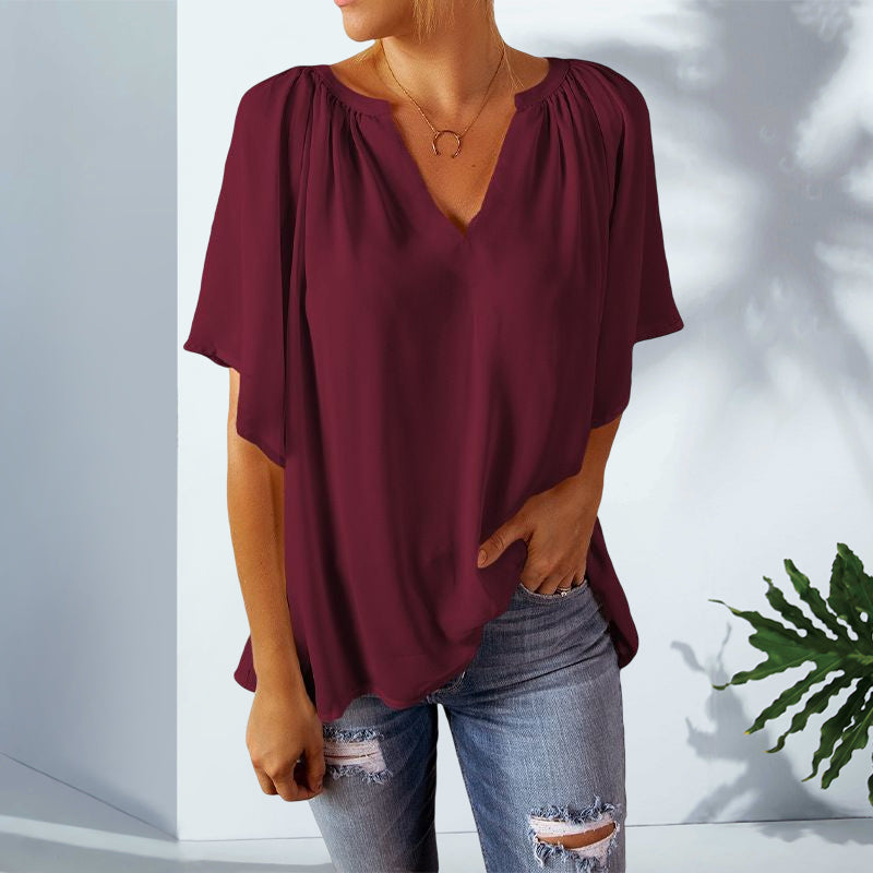 Chiffon V-neck Pullover Top