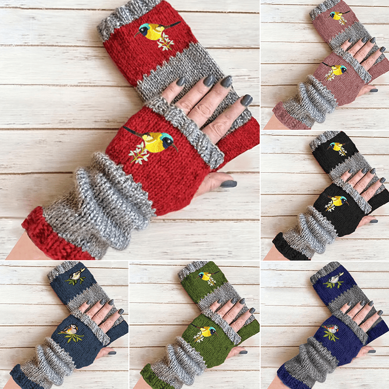 Patchwork Embroidered Warm Gloves