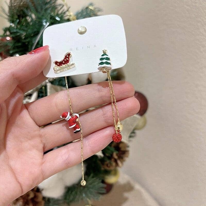 Asymmetrical Santa Claus Tassel Earrings
