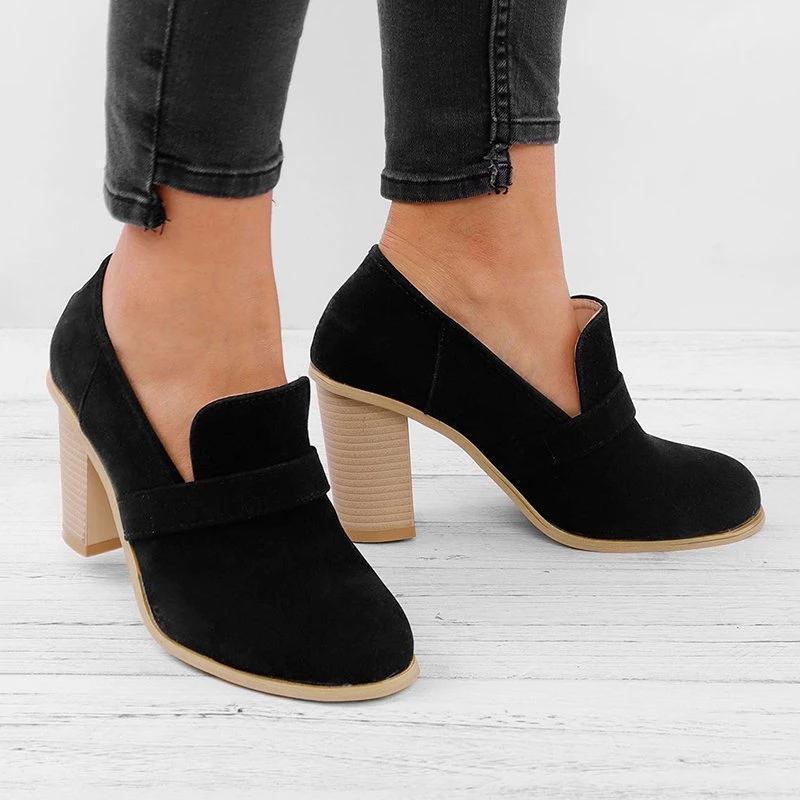 Women Fall Ankle Boots Middle Heel Shoes