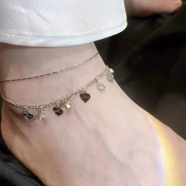 Crystal Encrusted Anklet with Diamond Fringes