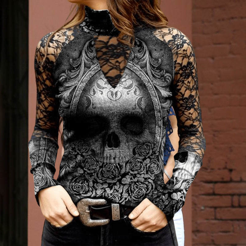 Lace Skull Print T-shirt