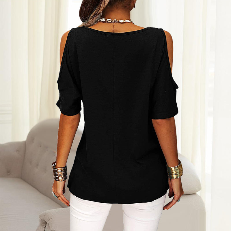 Solid Color Off-the-shoulder Short Sleeves